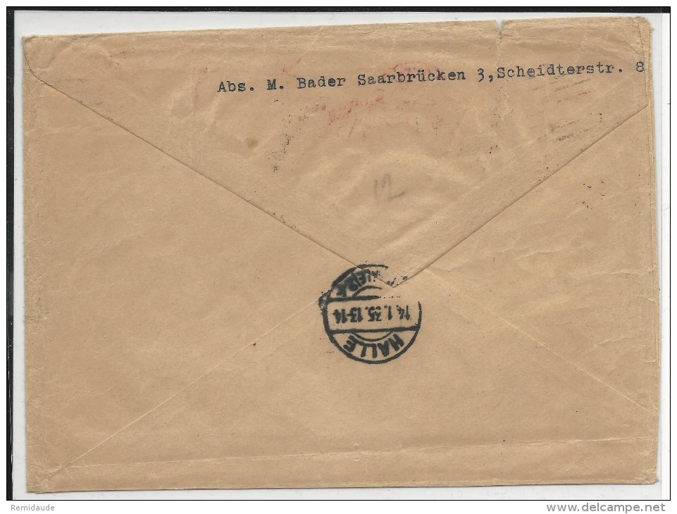 SAAR - 13 JANVIER 1935 (DATE Du REFERENDUM - VOLKSABSTIMMUNG) - ENVELOPPE RECOMMANDEE De SAARBRÜCKEN Pour HALLE - Cartas & Documentos