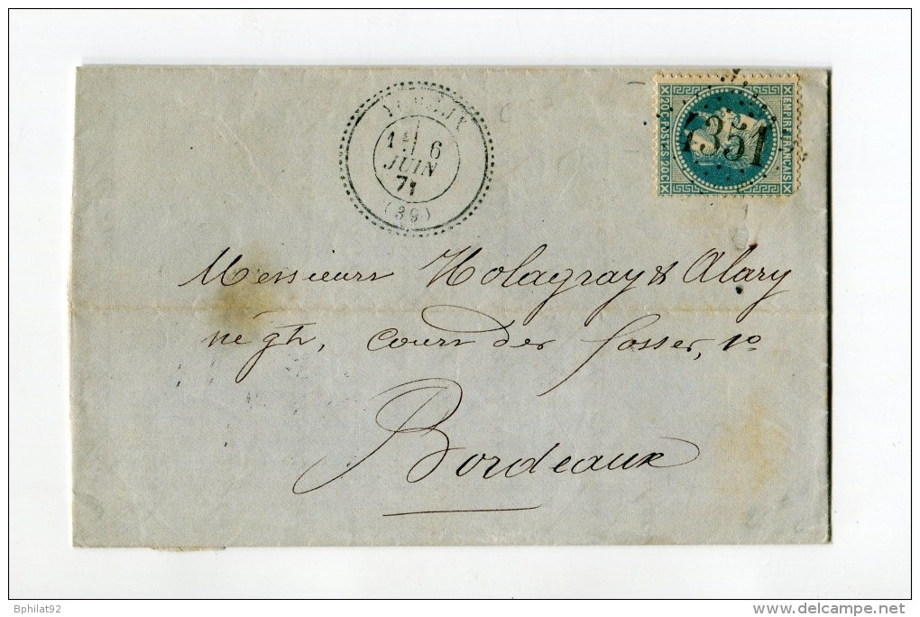 !!! GC 4351 YCHOUX (LANDES) SUR LETTRE DE 1871 - 1849-1876: Période Classique