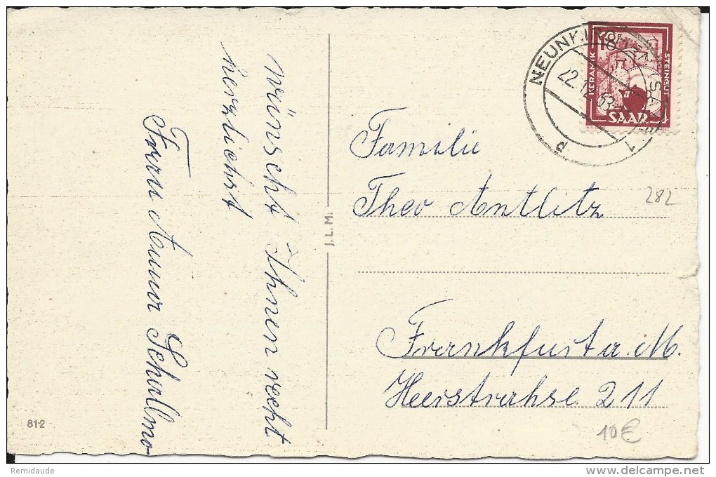 SAAR - 1953 - CARTE POSTALE De NEUNKIRCHEN Pour FRANKFURT - Briefe U. Dokumente