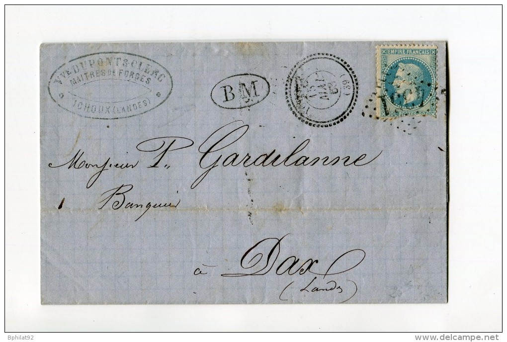 !!! CACHET PERLE D'YCHOUX (LANDES) SUR LETTRE DE 1868 - 1849-1876: Période Classique