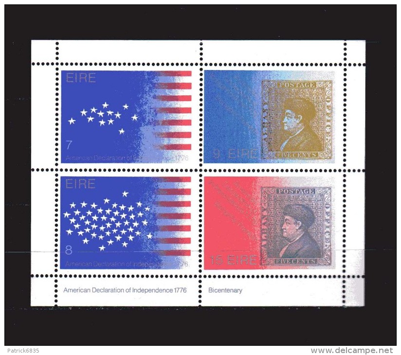 Irlanda -x- Eire ** - 1976 - Bicentenaire De L´Indépendence Des Etats-Unis,  BF. 2.   MNH - Blocks & Sheetlets
