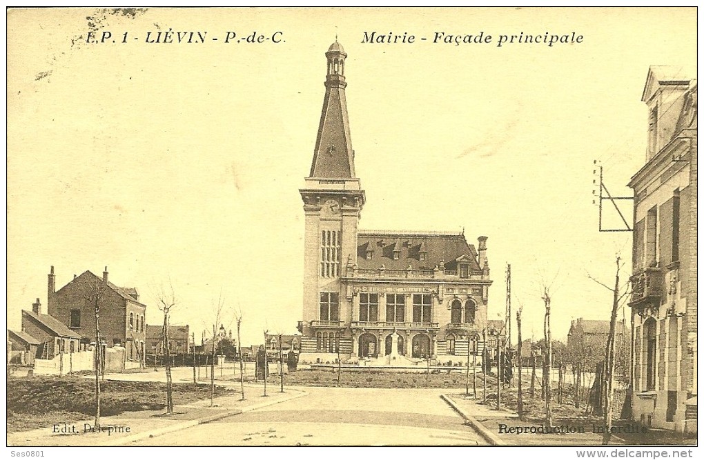 62 Pas De Calais LIEVIN Mairie Façade Principale Voyagée Carte Sépia - Lievin