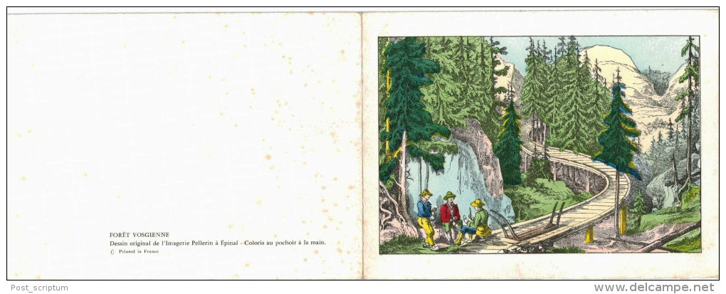 Vieux Papier -  Dessin Original De L'Imagerie Pellerin à Epinal - Coloris Au Pochoir à La Main - Forêt Vosges Schlittage - Other & Unclassified