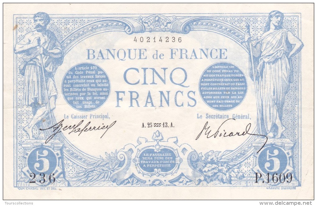 Billet De 5 Francs Bleu En SUP Du 25/01/1913 Verseau - P 1609 Alph 236 @ 2 Scans - N° Fayette : 2 - 5 F 1912-1917 ''Bleu''