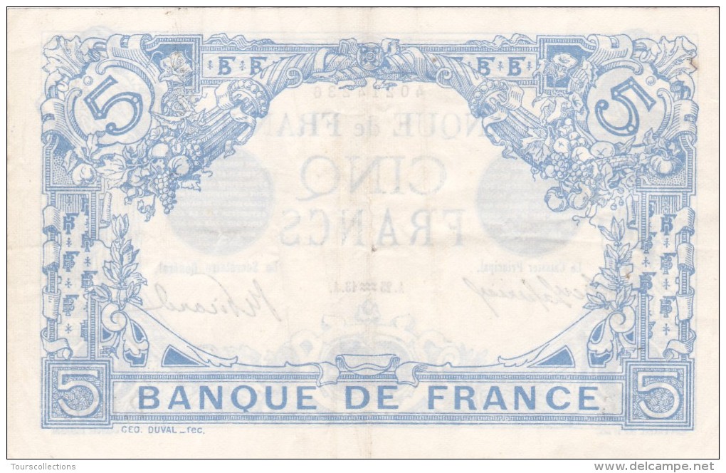 Billet De 5 Francs Bleu En SUP Du 25/01/1913 Verseau - P 1609 Alph 236 @ 2 Scans - N° Fayette : 2 - 5 F 1912-1917 ''Bleu''