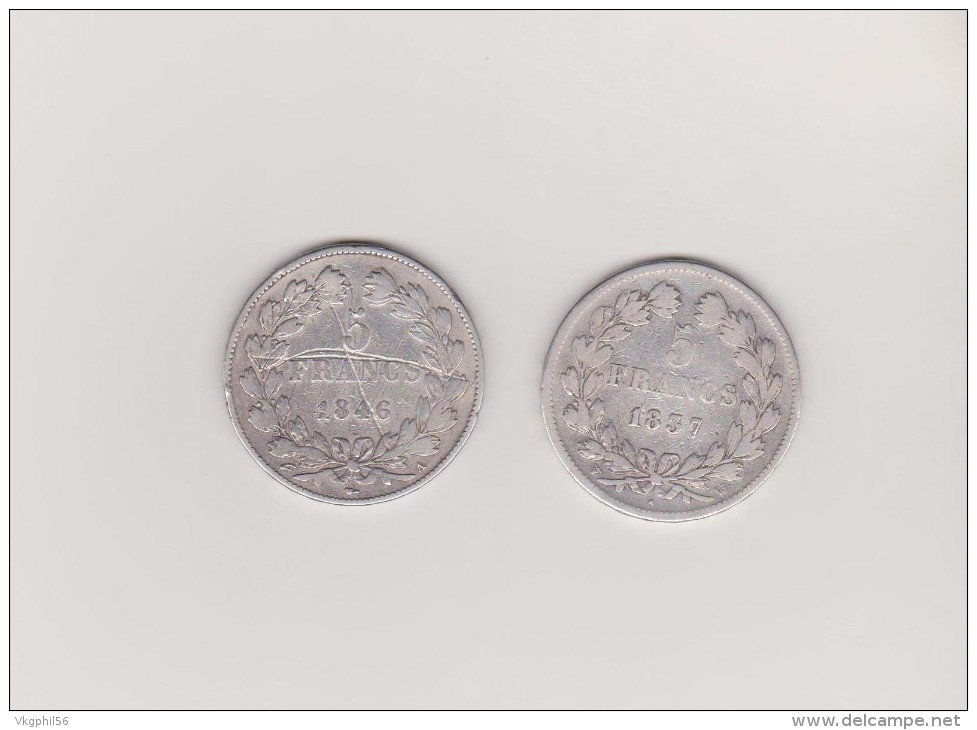 2 Pièces En Argent De 5Fr Louis Philippe  De 1837 Et 1846. Voir Scans - 5 Francs