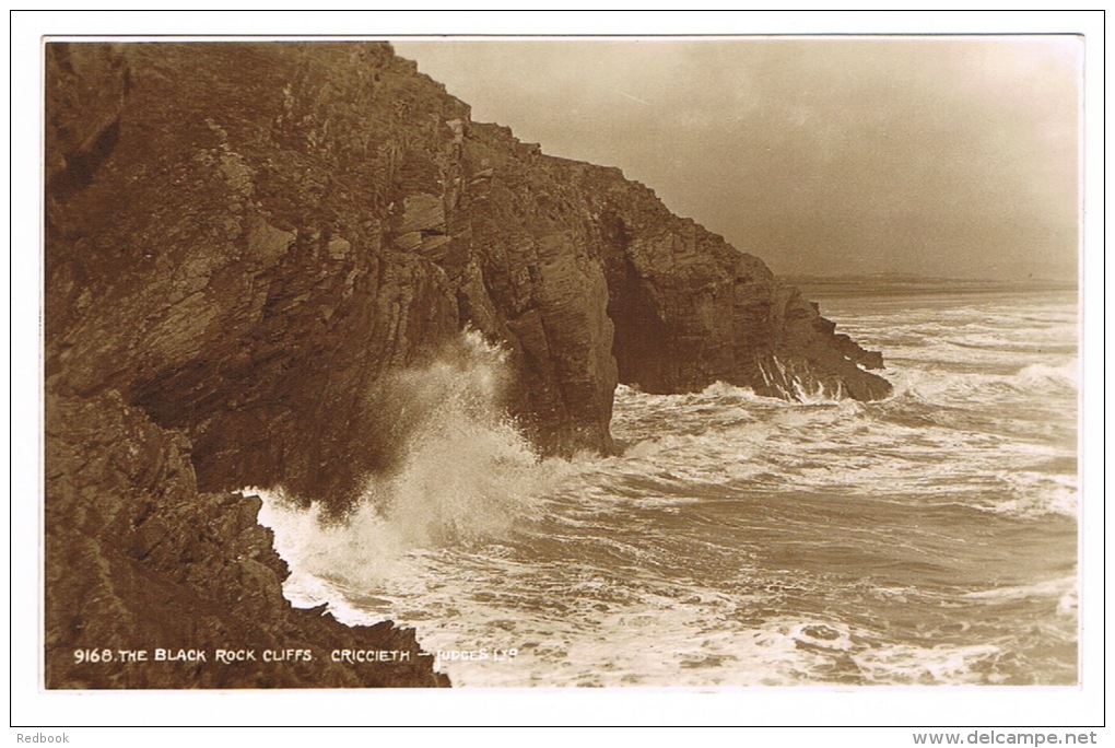 RB 1021 - Early Judges Real Photo Postcard - The Black Rock Cliffs - Criccieth Caernarvonshire Wales - Caernarvonshire