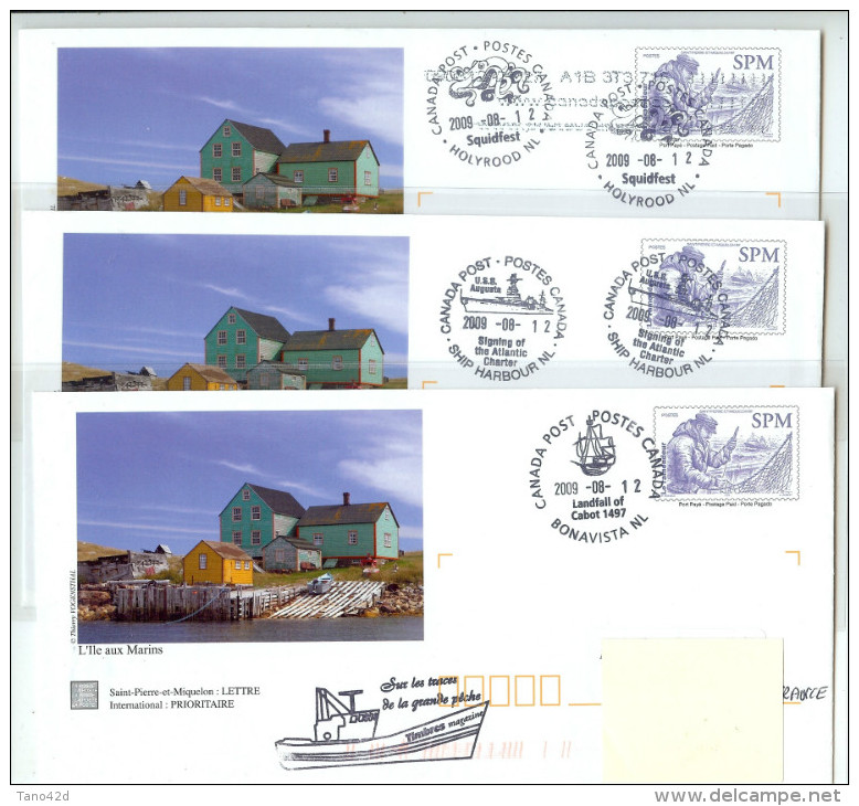 LCH- SAINT PIERRE ET MIQUELON - 3 PAP LE RAMENDEUR OBL.TEPORAIRE CANADA POST DU 12/8/2009 - Postwaardestukken