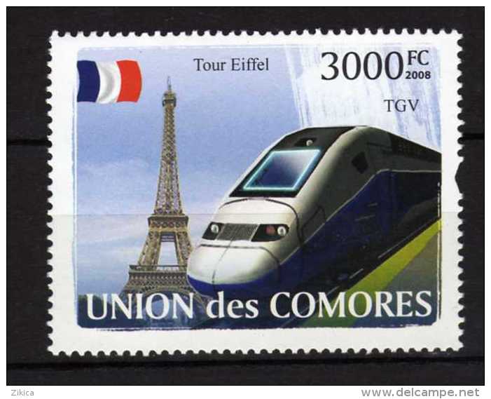 Comoros.Lot - 8 stamps. MNH.  Transport. trains.locomotive.ships.automotive.plane. ( 8 scans )