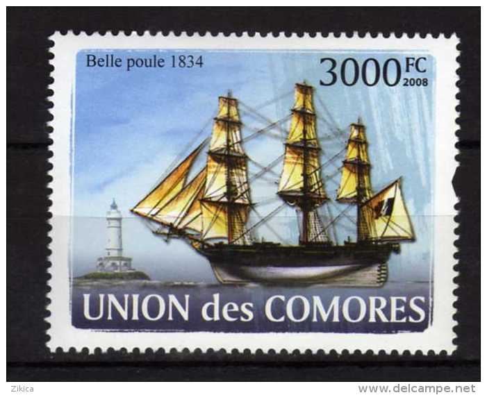 Comoros.Lot - 8 stamps. MNH.  Transport. trains.locomotive.ships.automotive.plane. ( 8 scans )