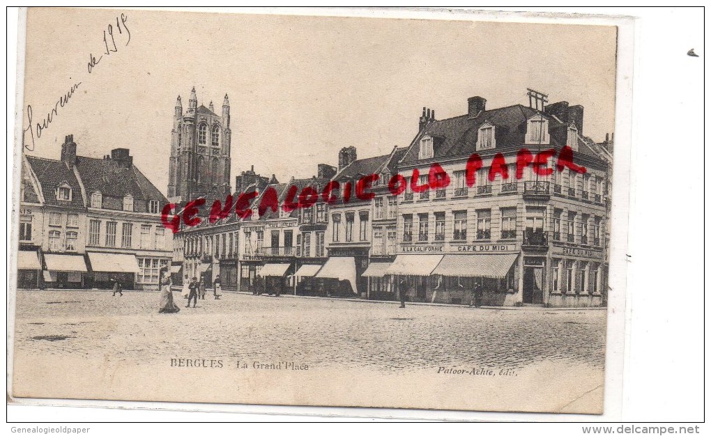 59 - BERGUES - LA GRAND ' PLACE  - CAFE DU MIDI - A LA CALIFORNIE-  E. LEFEBVRE  1915 - Bergues