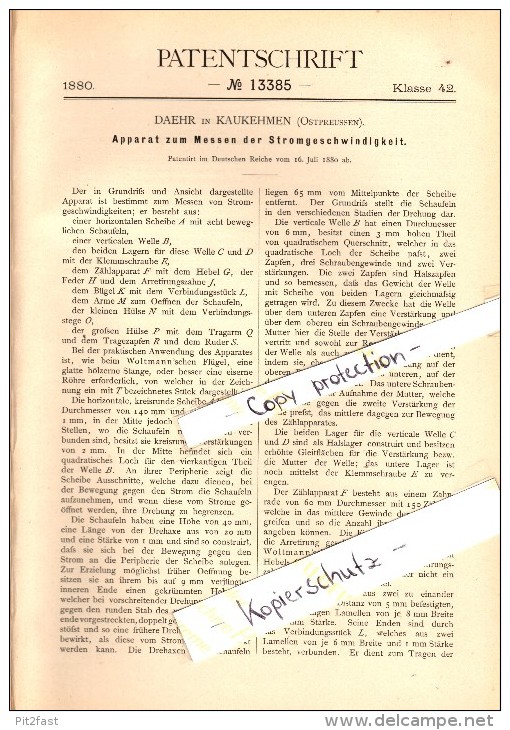 Original Patent - Daehr In Kaukehmen / Jasnoje , 1880 , Stromapparat , Gumbinnen , Kuckerneese , Ostpreussen , Russland - Ostpreussen