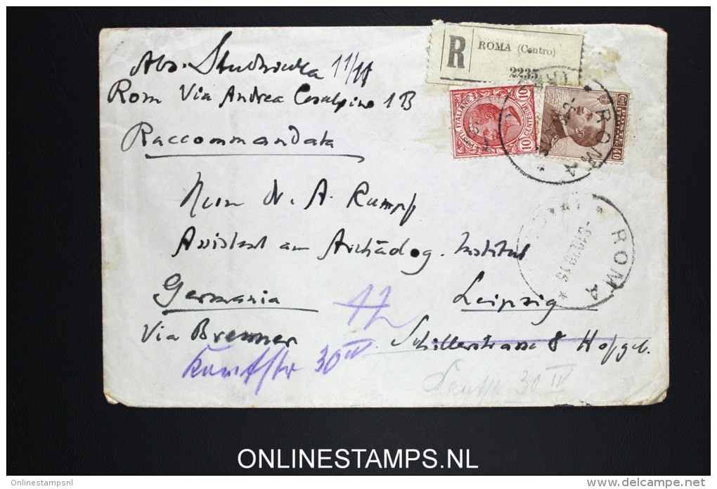 Italy: Registered Cover Roma To Leipzig Germany, Mixed Stamps, 1920, Changed Address - Storia Postale