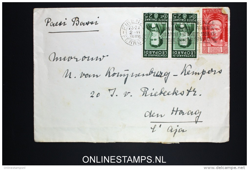 Italy: Cover Firenze To The Hague Holland, 1938 Mixed Stamps, Sa 422 And Pair 428 - Storia Postale