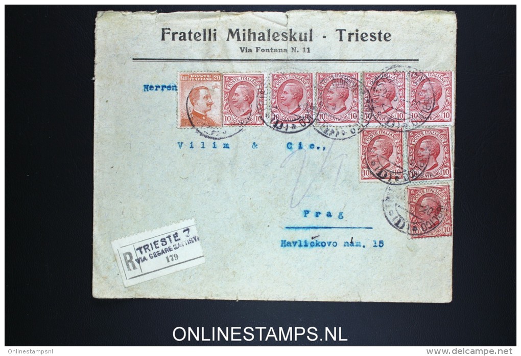 Italy: Cover  Trieste To Prag Registered, Very Nice Franking 1920 - Storia Postale