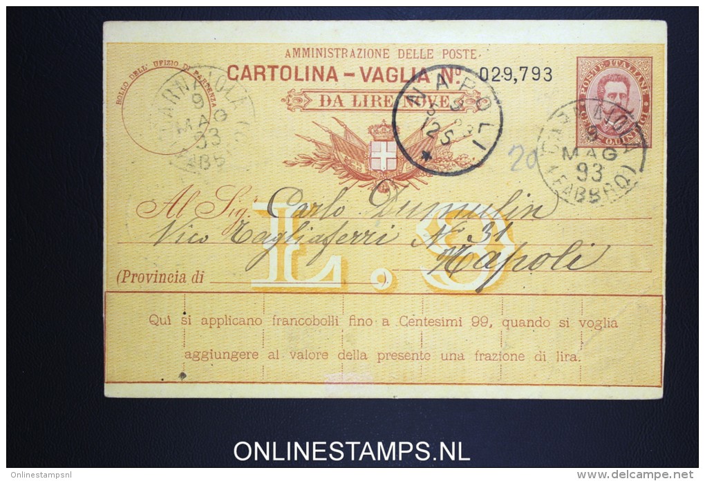 Italy: Cartolina Vaglia Used 1893 - Interi Postali