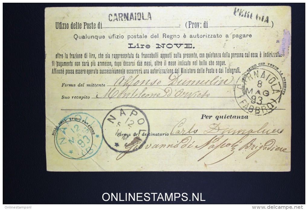 Italy: Cartolina Vaglia Used 1893 - Interi Postali