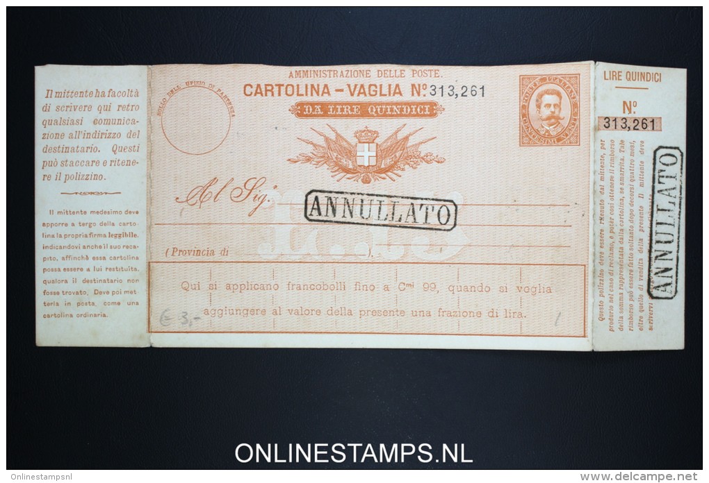 Italy: Cartolina Vaglia With Cancel ANNULLATO - Stamped Stationery