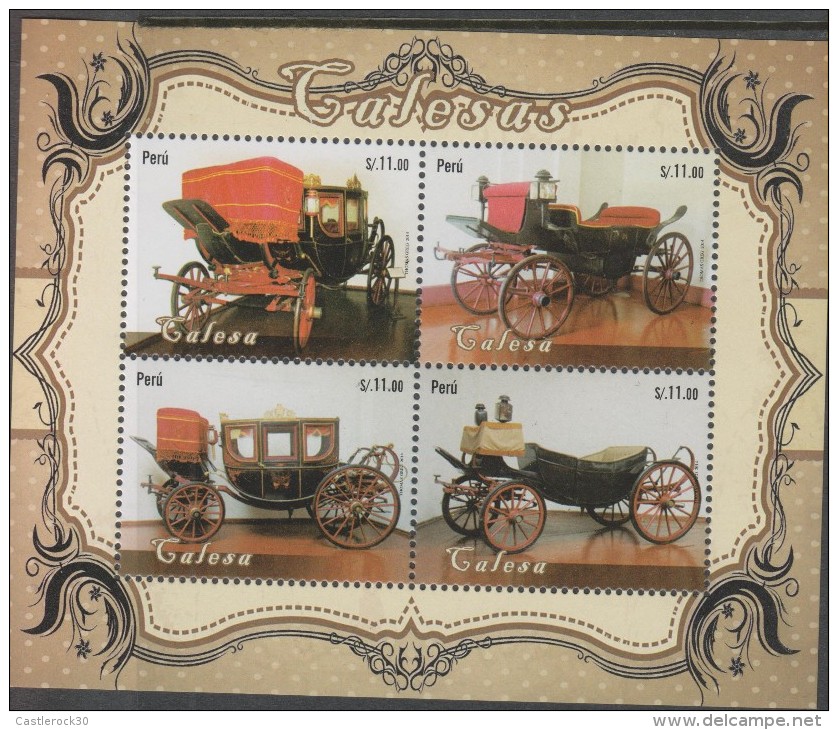 0) 2014 PERU, CALESAS, VINTAGE CARS, SOUVENIR MNH - Peru