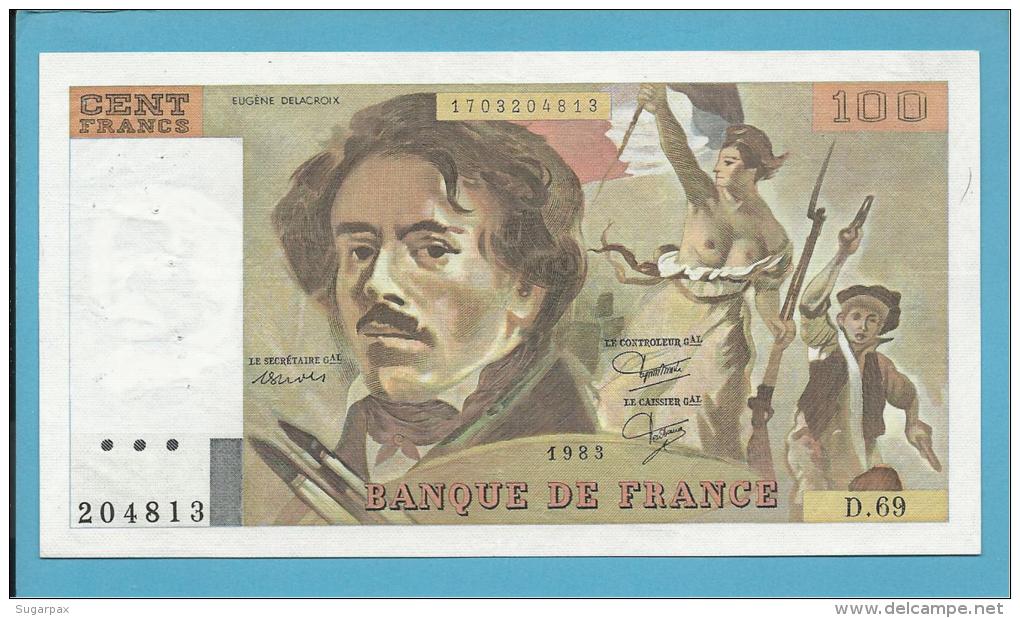 FRANCE - 100 Francs - 1983 - P 154.b -  Série D. 69 - Eugène Delacroix - Sign: P. A. Strohl, J. J. Tronche, B. Dentaud - 100 F 1978-1995 ''Delacroix''