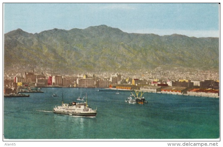 Kobe Japan, Harbor Scene Ships In Harbour, C1950s Vintage Postcard - Kobe