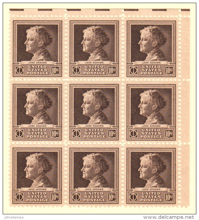 USA SC #878 MNH B9  1940 Famous Americans / Scientists / 10c Addams, CV $13.50 - Unused Stamps