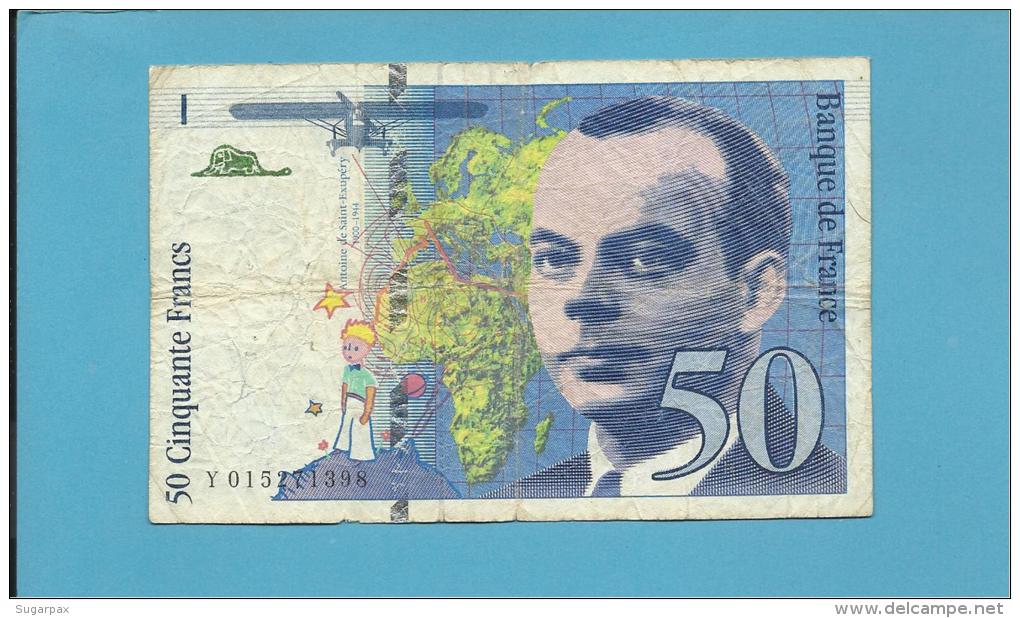 FRANCE - 50 Francs - 1994 - P 157A.b -  Série Y - St. Éxupéry - Sign: D. Bruneel, J. Bonnardin, C. Vigier - 50 F 1992-1999 ''St Exupéry''