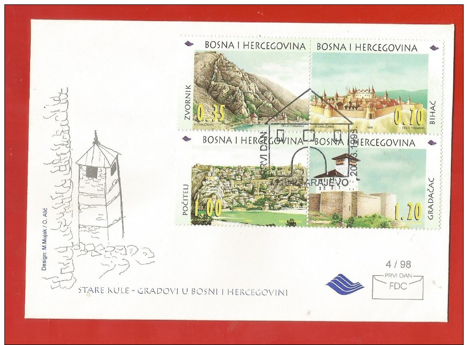 BOSNIA  AND HERZEGOVINA .MEDIEVAL CASTLE- FDC  1998 - Bosnie-Herzegovine