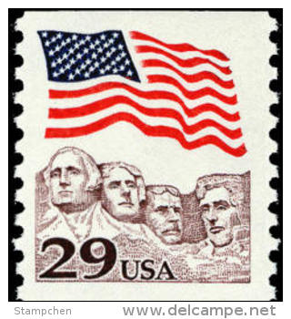 1991 USA Flag Over Mt Rushmore Coil Stamp Sc#2523 Sculpture Washington Jefferson Roosevelt Lincoln Famous Post - George Washington