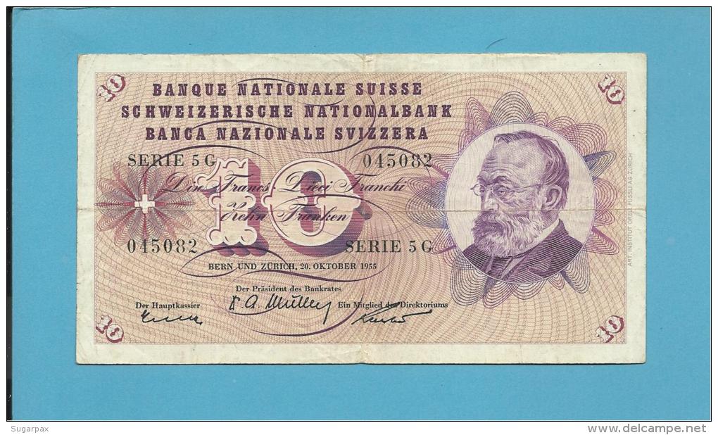 SWITZERLAND - 10 FRANCS - 1955 - Pick 45.b - Sign. 37 - Serie 5 G  - Gottfried Keller - BANQUE NATIONALE SUISSE - Schweiz