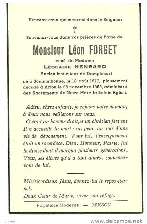 Meix Devant Virton  Sommethonnet Léon Forget  Veuf De Léocadie Henrard1877 1952 - Meix-devant-Virton