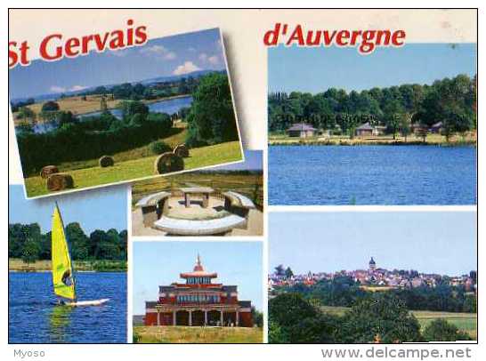 63  ST GERVAIS D'AUVERGNE Vue Generale De L'Etang Bungalows Planche A Voile Table D'orientation Temple Boudhiste Biolet - Saint Gervais D'Auvergne