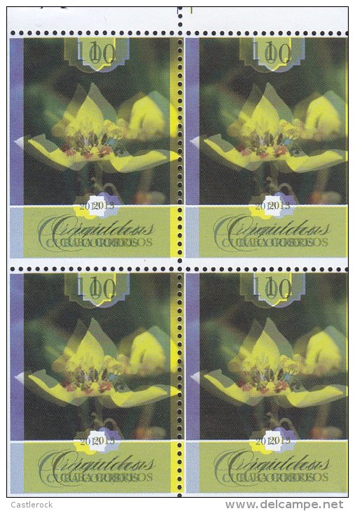 G)2013 CUBA-CARIBE, COLOR ERROR SHIFTED, ORCHIDS, BLOCK OF 4, MNH - Neufs