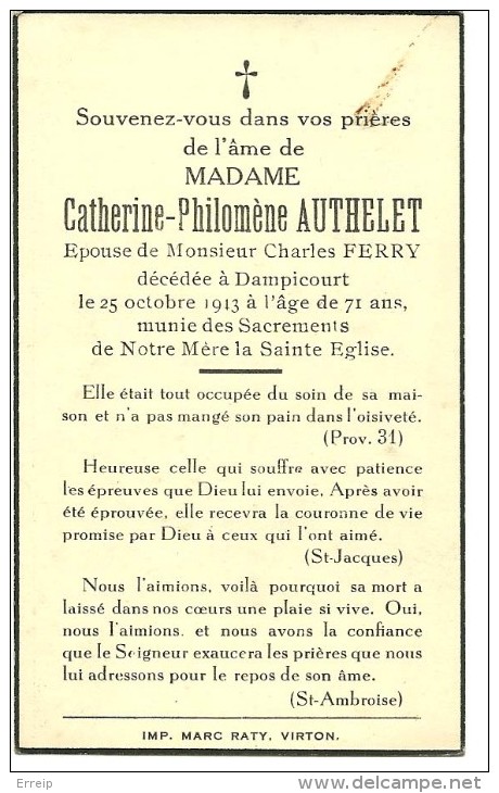 Rouvroy Dampicourt  Catherine Philomène Authelet épouse De Charles Ferry 1842 1913 - Rouvroy