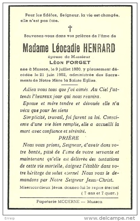 Musson Léocadie Henrard épouse De Léon Forget  1880 1952 - Musson