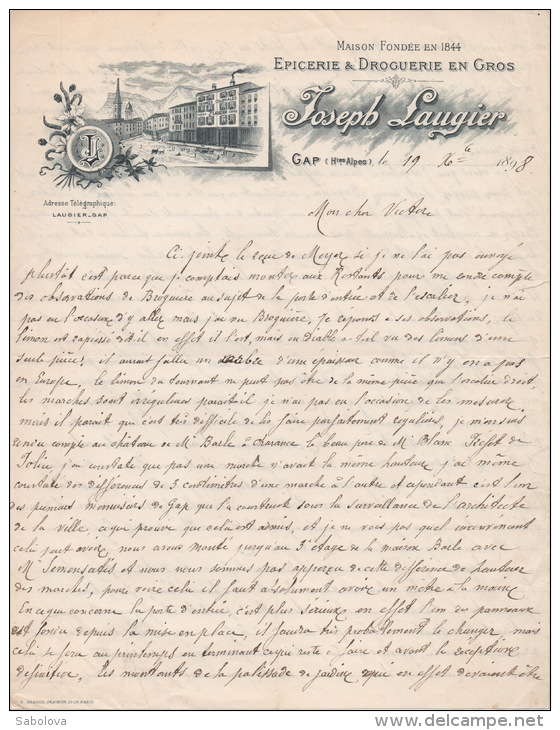 3 Factures   1899 Et 1898  Joseph Laugier épicerie Droguerie GAP - Andere & Zonder Classificatie