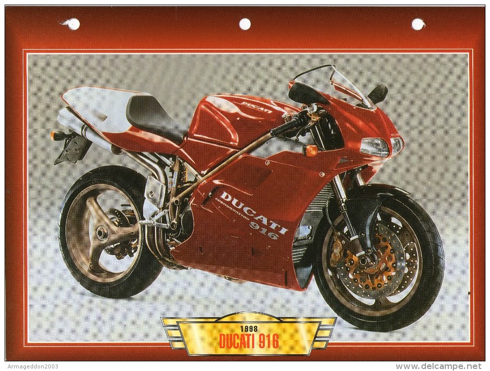 1998  DUCATI  916 / FICHE TECHNIQUE MOTO FORMAT A4  DÉTAILS CARACTÉRISTIQUES TBE - Motos