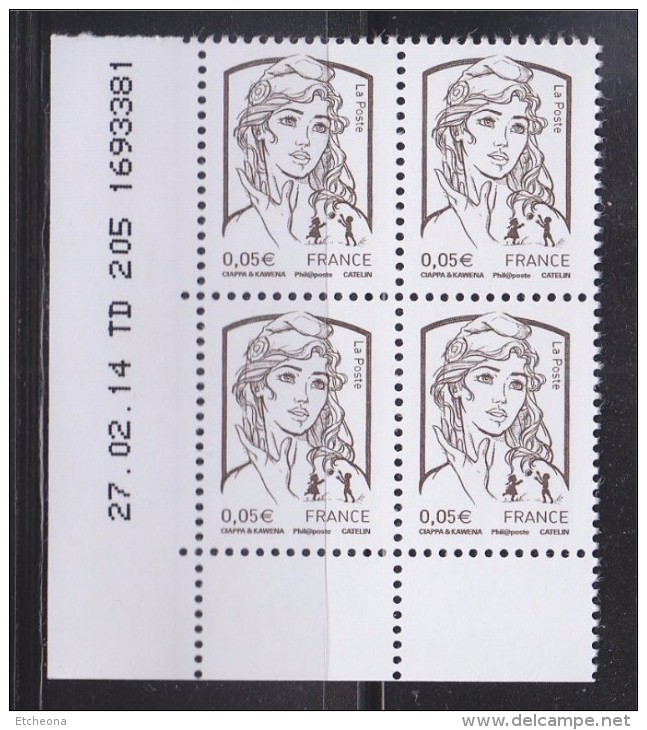 = Marianne Et La Jeunesse 2013 Gommées X 4 Valeur 0.05€, Coin Daté 27.02.14 TD 205 1693381 N°4764 Neuf - 2010-2019