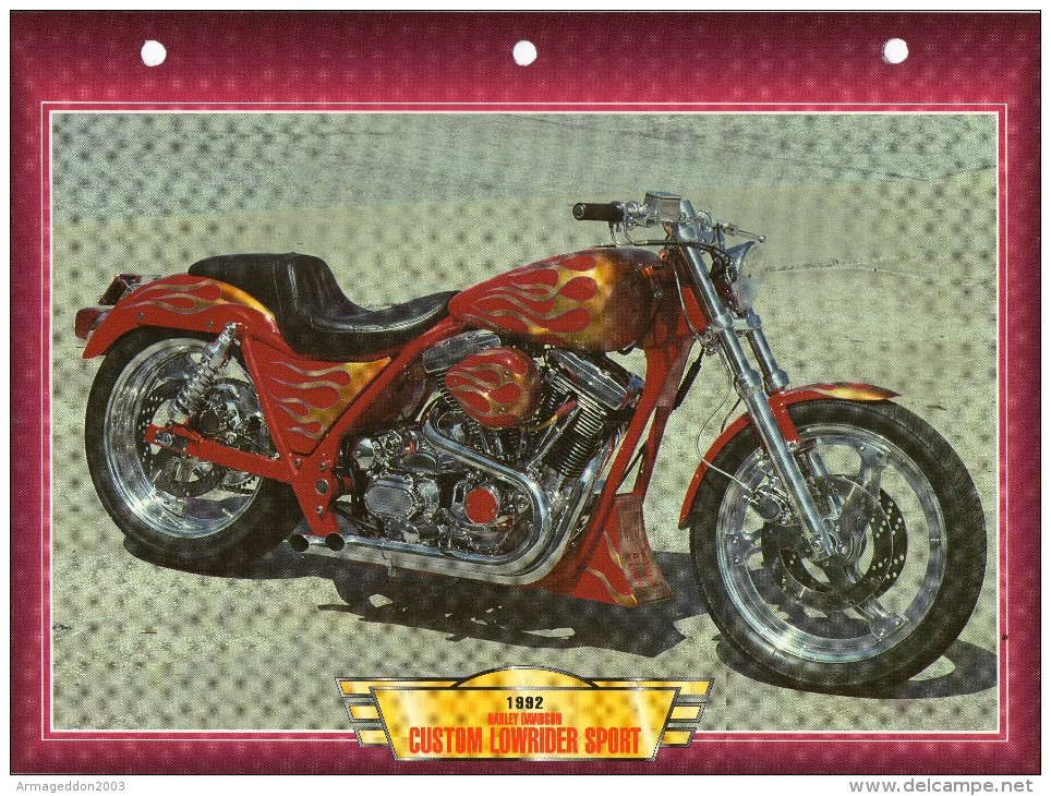 1992  HARLEY DAVIDSON CUSTOM   LOWRIDER SPORT  /   FICHE TECHNIQUE MOTO FORMAT A4  DÉTAILS CARACTÉRISTIQUES TBE - Motor Bikes