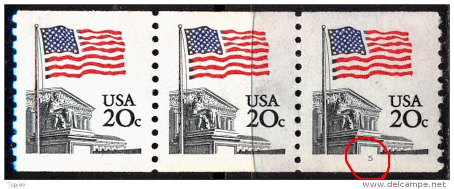 US - AMERICA  - FLAGS - Coill Pl No. 5  -  **MNH - 1981 - Coils (Plate Numbers)