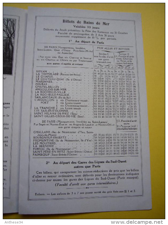 Tarifs Chemins De Fer De L'état Plages & îles De L'océan Vendée Touraine 1914 Avec Carte Et Photos - Publicités