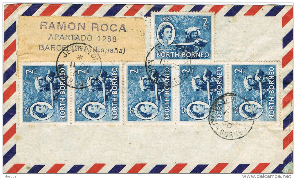 11908. Carta Aerea NORTH BORNEO (Jesselton) 1960 A España - North Borneo (...-1963)