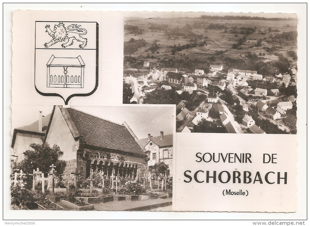 Moselle - 57 - Schorbach - Souvenir  église Cimetière  Et  Vue Aérienne , Blason - Andere & Zonder Classificatie