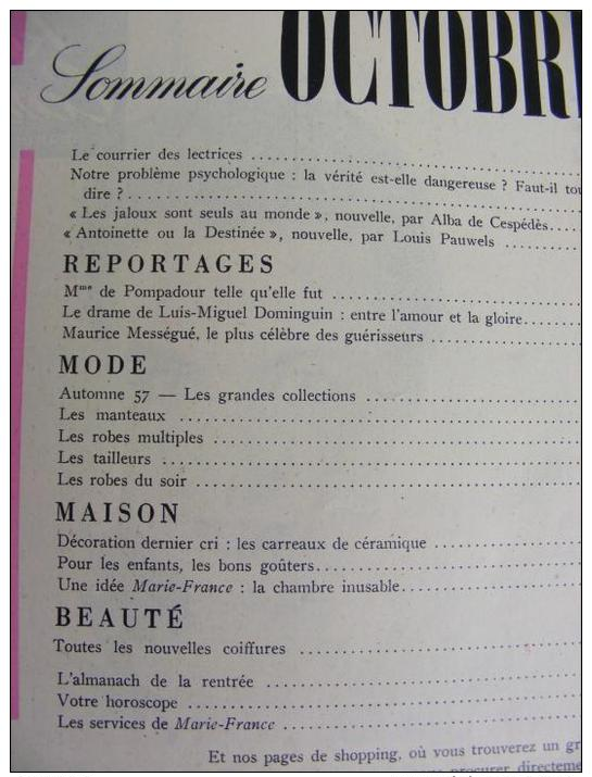 Marie France N° 19, Octobre 1957 - Otros & Sin Clasificación