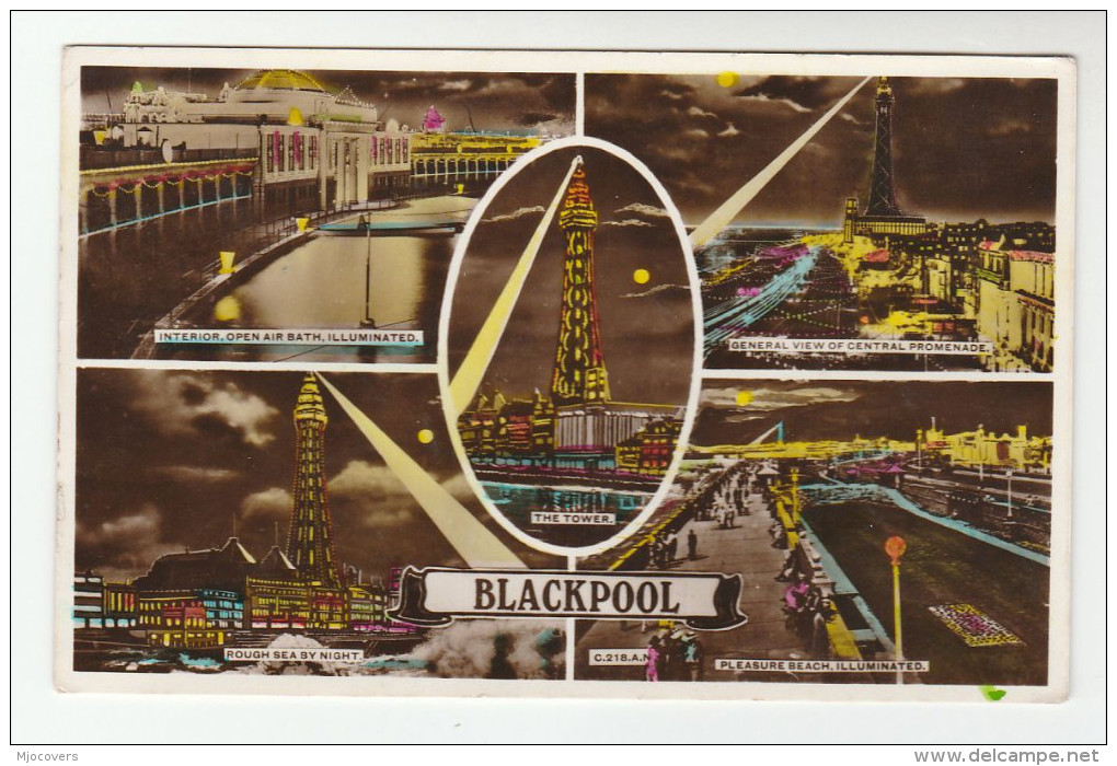 1955 Blackpool GB Stamps COVER (postcard BLACKPOOL Illuminations Tower, Beach) - Blackpool