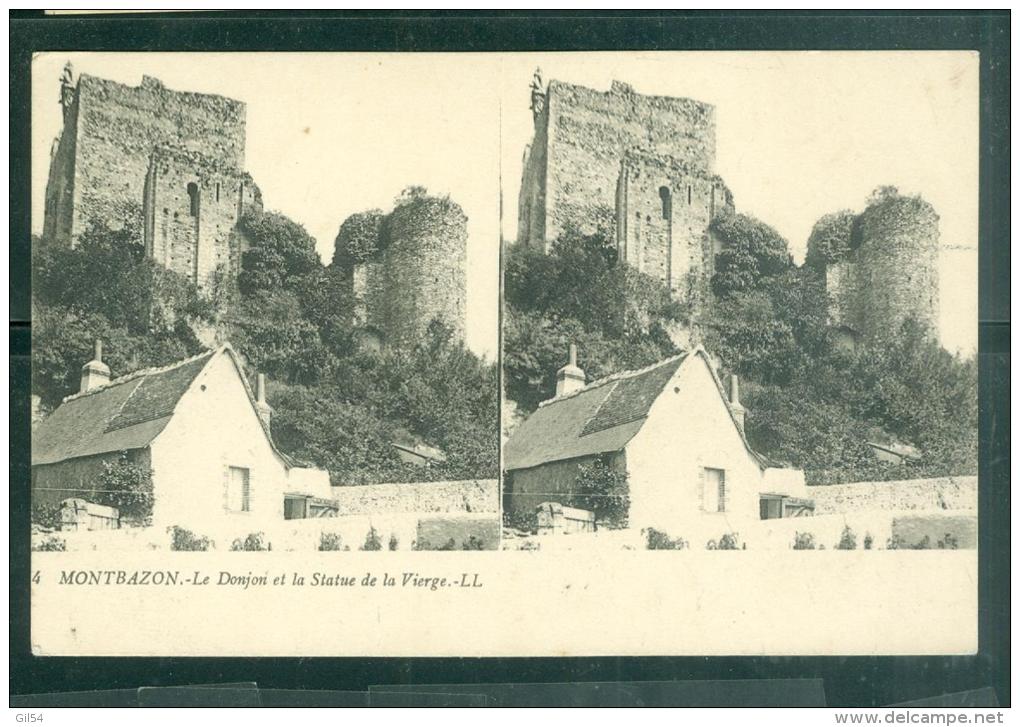 Cpa Stereoscopique - N°4 - Montbazon - Le Donjon Et La Statue De La Vierge   - Fax111 - Montbazon