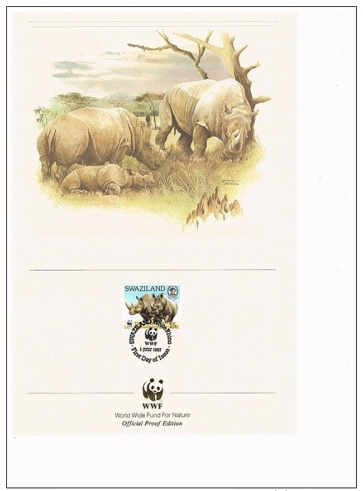 C1025 WWF ZOOGDIEREN MAMMALS NEUSHOORN HIPPO NASHORN SWASILAND SWAZILAND 1987 PROOF EDITIONS - Autres & Non Classés