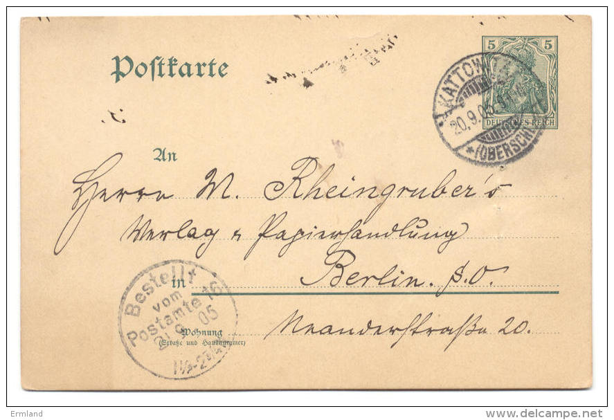 GS Deutsches Reich 1905 Von Kattowitz Nach Berlin - Sonstige & Ohne Zuordnung