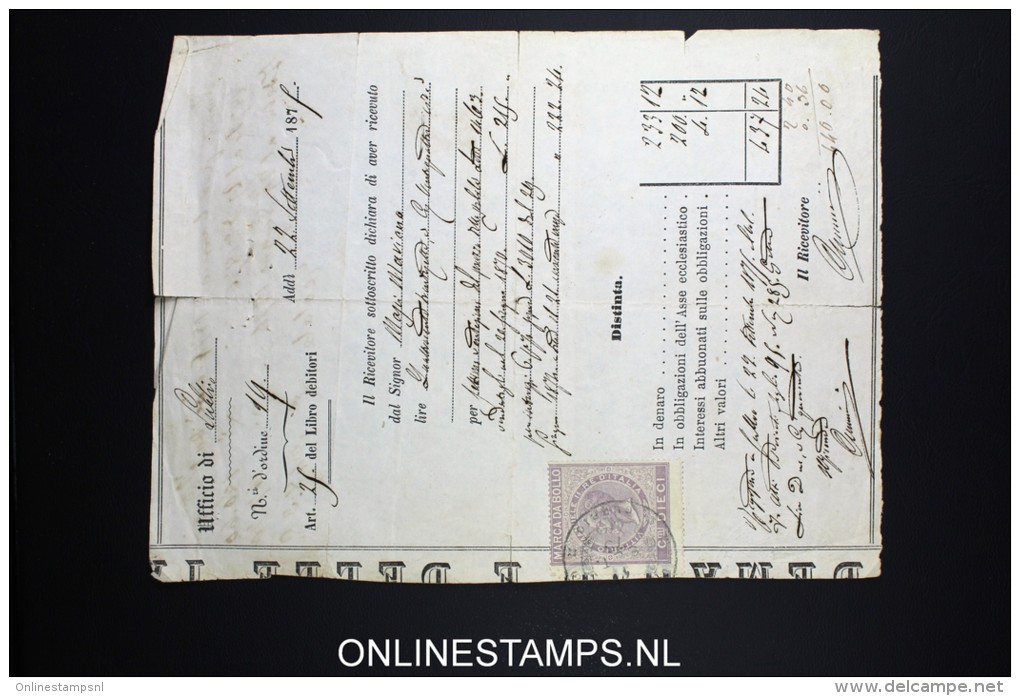 Italy: Marca Da Bollo / Document 1877 - Revenue Stamps