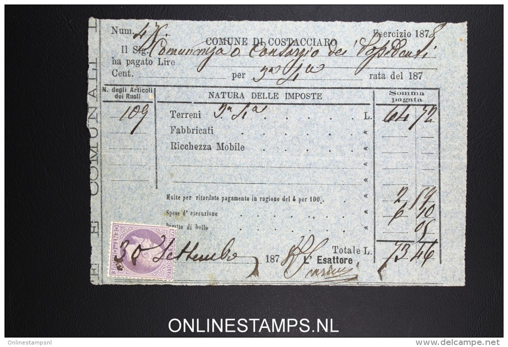 Italy: Marca Da Bollo On Document 1878 - Revenue Stamps